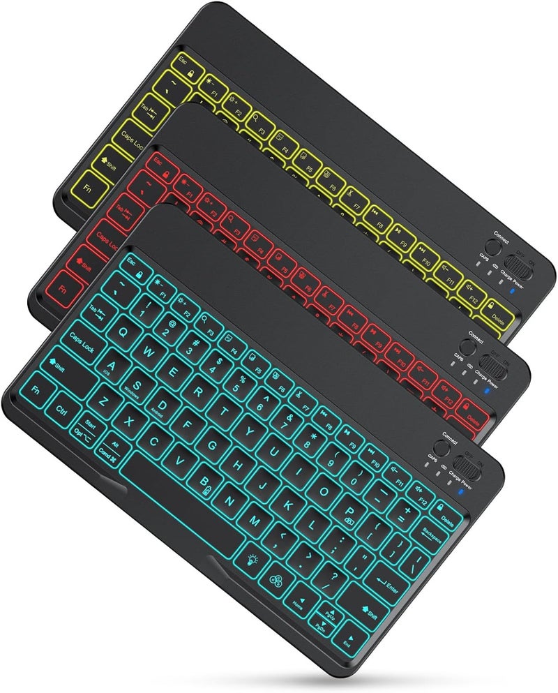 Omoton Bluetooth Keyboard for Tablet/Android/Windows/iOS, with 7 Colors Backlight Rechargeable Wireless Mini Keyboard for Galaxy Tab A9+ / S9 FE / S10 / S11 / A11 Series etc, Black - Image 2